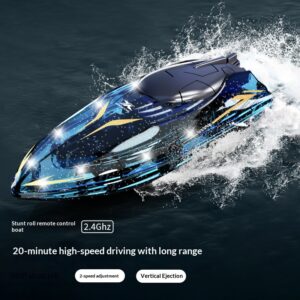 cross border stunt remote control boat high speed speedboat rolling light transparent remote control summer water electric children's toy boat